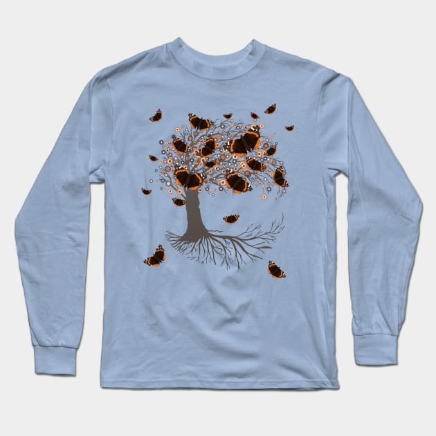 Tree of life with atalanta butterflies Long Sleeve T-Shirt by Bwiselizzy